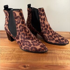Nine West Taye Leopard Print Faux Pony-hair Chelsea Heeled Boot Size 8.5